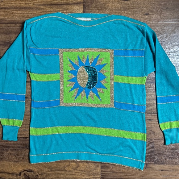 Chelsea Collection • Blue/Green/Gold • X-Large • Sequins • Sun/Moon • Sweater,All Products : American Fashion Style Bags On Sale
